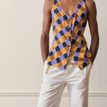 1980s Yves Saint Laurent Rive Gauche Silk Vest with Enameled Buttons 