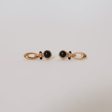 Vintage Black Cabochon Drop Earrings