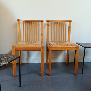 Pair of Pine &amp; Rush Dining Chairs
