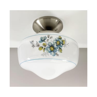 Mid Century Floral Ceiling Shade with Satin Nickel Fixture - 8.5