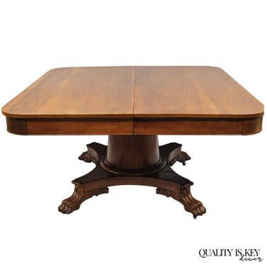 Antique American Empire 54" Square Mahogany Paw Foot Pedestal Base Dining Table