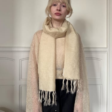 early 1980s Callaghan by Gianni Versace cream knit set, gorgeous fishnet sweater with very long straight sleeves / small - medium 