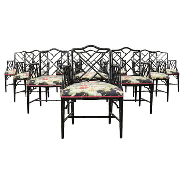 Set of Ten Chinese Chippendale Lacquered Faux Bamboo Dining Chairs