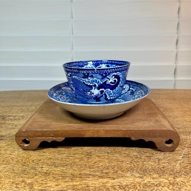 Early 19th C. Pearlware Staffordshire Teacup & Saucer Qilong (Dragon) Set 