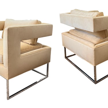 A Stylish Pair of Milo Baughman for Thayer Coggin Open-Back Cut-Out Chairs