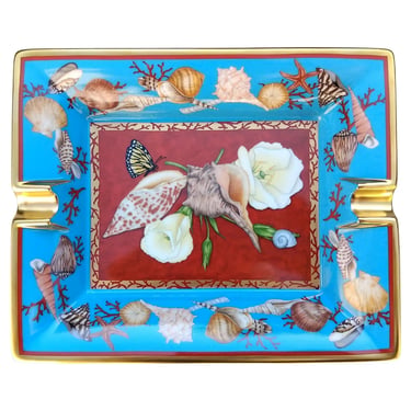Hermes Ashtray with Monarch with Seashells and Flowers      nw