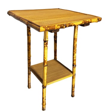 Aesthetic Movement Tiger Tortoise Bamboo Pedestal 2-Tier Side Drink Table 