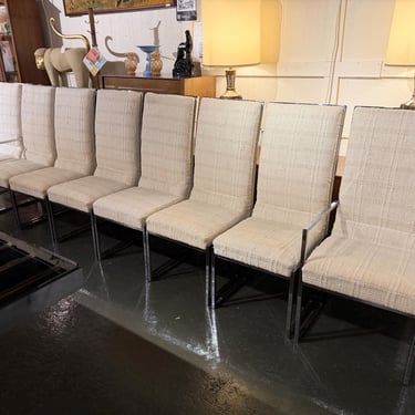 Set of Eight High Back Upholstered Chrome Dining Chairs, Circa 1970 - *Please ask for a shipping quote before you buy. 