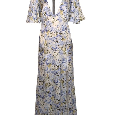 Les Reveries - Ivory Satin Floral Print Dress Sz 6