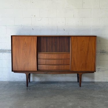 Teak Sideboard Credenza with Sliding Doors and Drawers Danish Mid-Century Modern 1960s 