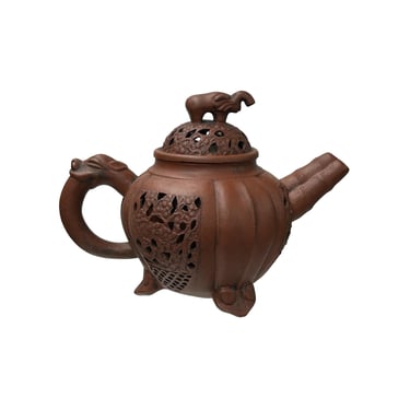 Vintage Brown Pumpkin Elephant Zisha Clay Teapot Art Display JK301E 