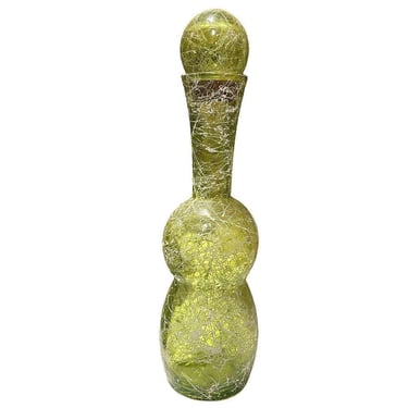 Spanish Mid Century Spaghetti String Green Art Glass String Decanter Bottle 