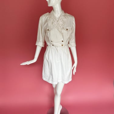 S/M 1980s White Rhinestone Cowboy Romper 