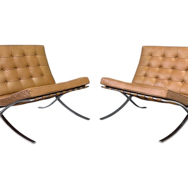 Pair of Early Barcelona Chairs by Ludwig Mies van der Rohe for Knoll, circa 1955