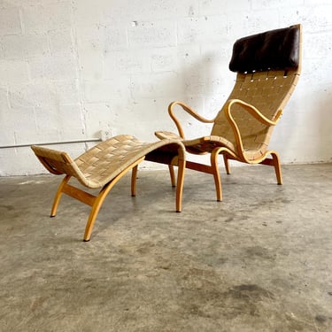 Bruno Mathsson Pernilla Lounge Chair and Ottoman Mid Century 