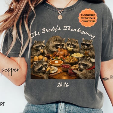 Personalized Matching Holiday Tees, Custom Thanksgiving Shirts, Family Group T Shirts, Friendsgiving Outfit, Vintage Feral Raccoon Tees by CloudArt
