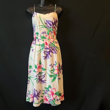 tropical hawaiian floral sun dress hibiscus flower print disco sundress small 