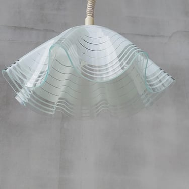 Mid Century Minimalist Folded Glass Pendant Lamp, Folded Glass Hanging Lamp, Mid Century Chandelier, Mid Century Lighting, 1980's 