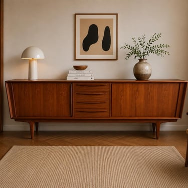 Bernhard Pedersen Danish Teak Tambour Door Sideboard, Rare 250cm Credenza, Mid Century Modern Cabinet, Model 1560 Denmark 