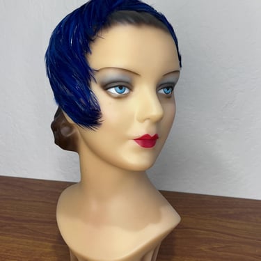 The Koffman Charity Ball - Vintage 1950s Royal Blue Feather Half Hat Band Fascinator 