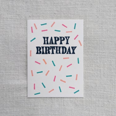 5x7 Birthday Card - Linocut Print- Birthday Sprinkles - Printed by Hand 