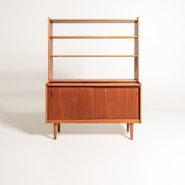 Vintage Scandinavian Teak Bookcase Desk, 1960s Mid Century Shelving Unit, Teak Writing Desk, Sliding Door Cabinet, Scandinavian Furniture 