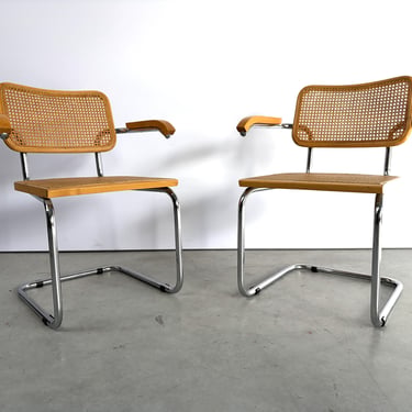 Vintage cantilever chairs attr to Marcel breuer 'cesca' chair - 1970s - set of 2 - vintage desk chairs - vintage chairs - breuer chair 