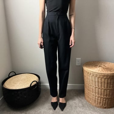 80s vintage black wool high waisted minimalist tapered trousers pants 