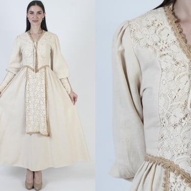Black Label Gunne Sax Dress, Renaissance Fair Corset Gown, Vintage Cotton Jute Fabric 