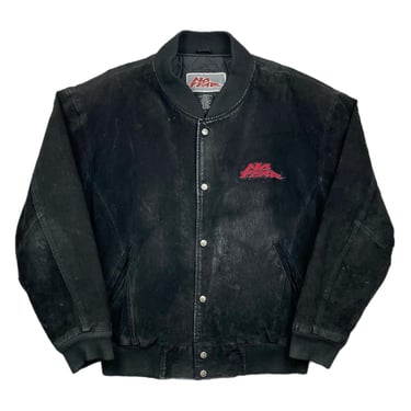 Vintage 90s No Fear Heavyweight Suede Leather Embroidered Bomber Jacket (XL) 