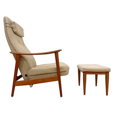 Arnt Lande Norwegian Teak Reclining Lounge Chair + Adj Ottoman too