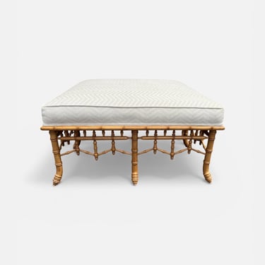 Gorgeous vintage Chinoiserie faux bamboo large ottoman 