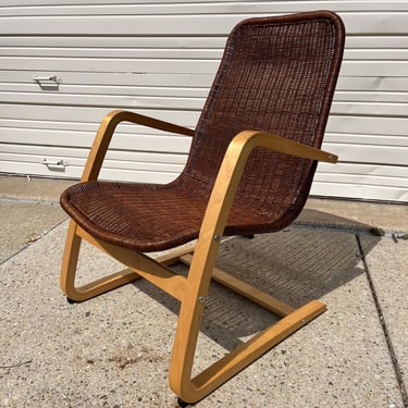 Rare Vintage Ikea Oland Wicker Lounge Chair Scandinavian Modern 