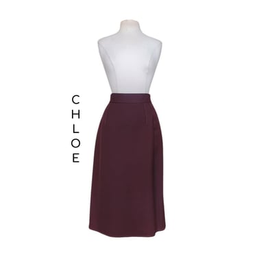 Vintage 1980s CHLOE Pencil Skirt Midi Oxblood Burgundy Red Wool Lagerfeld Era Marshall Fields 
