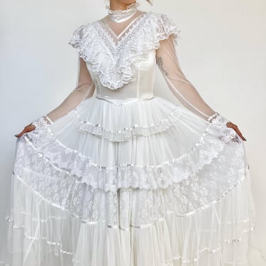 1970s Gunne Sax Dress Romantic Renaissance Bridal Collection Lace Prairie Gown 9 