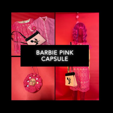 Women’s Barbie Pink 4-Piece Capsule – Vintage Cheongsam Blouse, Eliza J Lace Dress, Min & Mon Crossbody Bag, Upcycled Barbie Accessory 