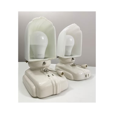 Refurbished Art Deco Shaded Wall Sconces for Bath - Pair - 1930's - Ivory - Rewired for Hard Wire Use 