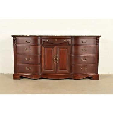 Thomasville French Louis Philippe Carved Mahogany Marble Top Triple Dresser or Credenza