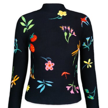 3D Honeycomb Texture Top – Black Floral
