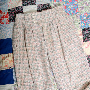 vintage 80s patterned corduroy trousers / high waisted tapered leg / 100% cotton unique pants made in USA / 29