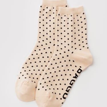 Crew Sock - Micro Cream and Black Polka Dot