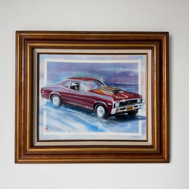 1984 Vintage Muscle Car Oil on Canvas Painting – Signed & Framed 