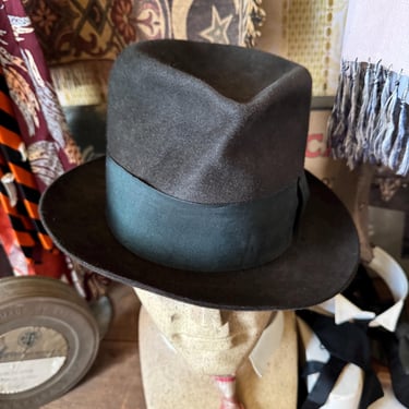 Vintage 1940s Leader Fur Felt Fedora Hat – Forest Green, Size 7 1/2 