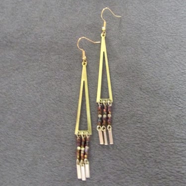 Long multicolor seed bead and brass earrings 