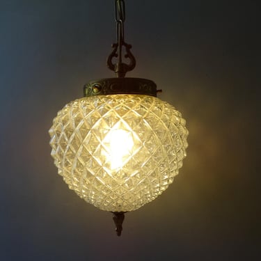 Antique French Pine Cone Glass Ceiling Light,Diamond Point decor. 