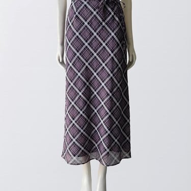 NWT Deadstock Japanese Vintage Purple Plaid Maxi Skirt Full Length XS 