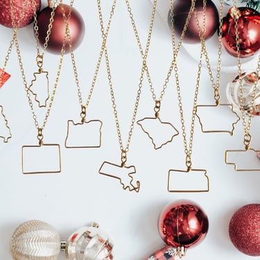 Personalized Christmas Gift For Her - Custom Home State Necklace in Sterling Silver or 14k Gold Filled Wire and Chain - Cyber Monday Sale 