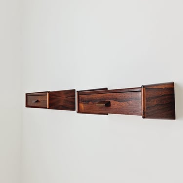 Rare pair of small Danish Rosewood floating nightstands, 1960s 