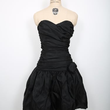80s 90s Vintage Black Ruched Bubble Hem Party Dress Y2K Party Dress Cocktail Dress 