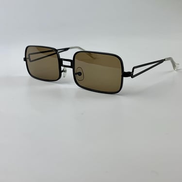 1960's~70's Rectangular MOD Sunglasses - Brown Glass Lenses - Black Frames - Interesting Bows 